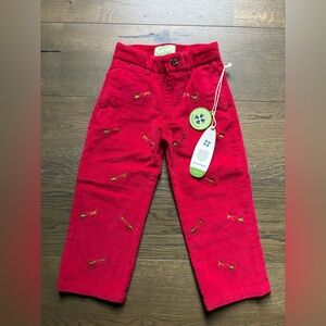 New Castaway Nantucket Boys Beachcomber Corduroy Pants/Crimson Santa Sleigh 2